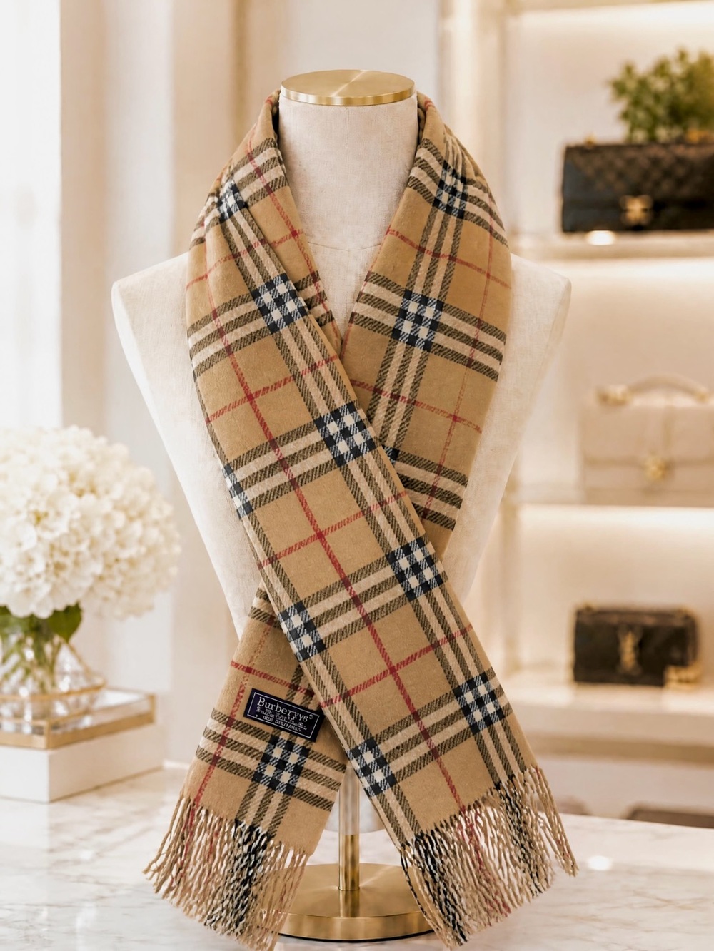 Burberrys of London Nova Check Vintage Scarf 100% Cashmere Made in England